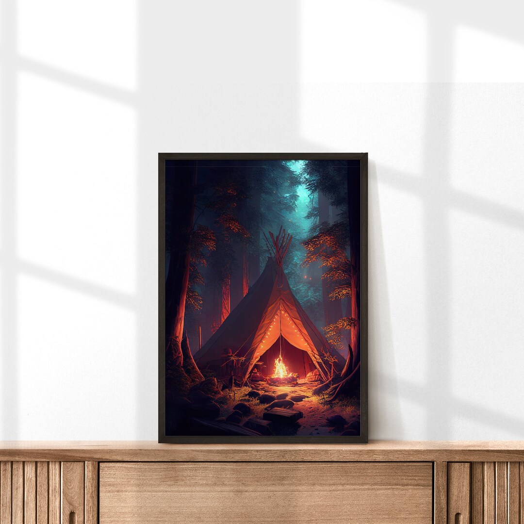 Enchanted Forest Wall Art, Tent in a Forest, Camping Art, Cool Unique