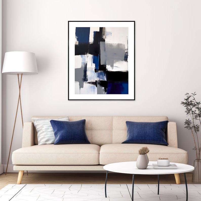 Navy Blue Minimalist Abstract Painting, Royal Blue Wall Art, Indigo Art
