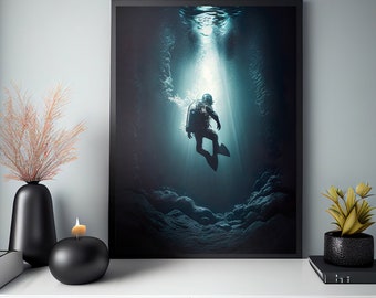 Deep Sea Diver Print: Cave Diving Wall Art (Digital Download)