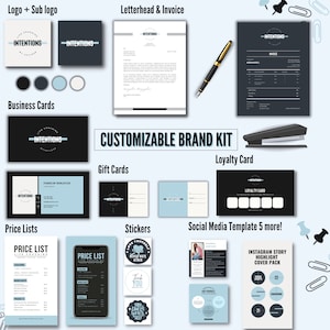 Kit de marque personnalisé | Création de logos | Carte de visite | Publications Instagram | Modèles de documents commerciaux | Modèles de toile