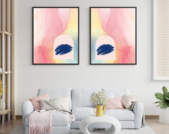 Minimal Simple Pastel Modern Gallery Wall Art Set of 2 Abstract Images