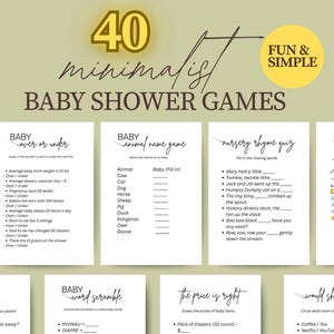 Pacote de jogos minimalistas para chá de bebê: 40 atividades para imprimir (editável no Canva, download digital)