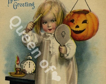 Digital nedladdning Vintage Halloween vykort bild Ephemera
