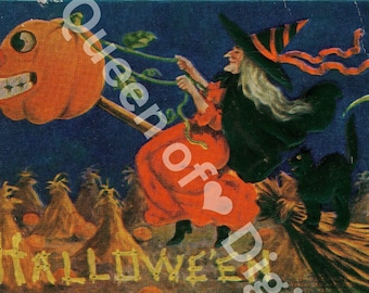 Digitaler Download Vintage Halloween Postkarte Bild Ephemera