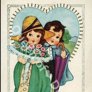 Download digital de imagens efêmeras de cartão postal vintage de dia dos namorados