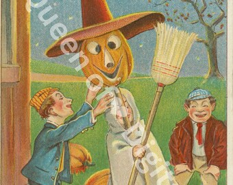 Digitaler Download Halloween Vintage Postkarte Hexe Besen