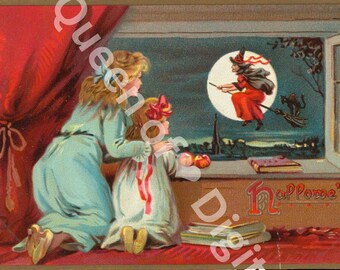 Digitaler Download Vintage Halloween Postkarte Bild Ephemera