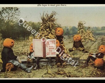 Digital nedladdning Vintage Halloween vykort bild Ephemera