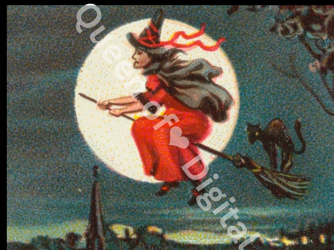 Digital Download Vintage Halloween Postcard Flying Witch on a Broom - Etsy