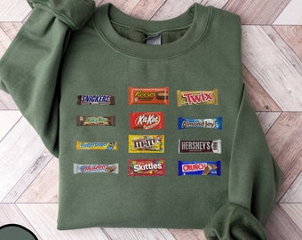 Halloween Candy Sweater, Oversized Sweater, Halloween Gift, Gift for Her, Gift for Him, Trending Candy Bar Hoodie, Halloween Shirt, Crewneck