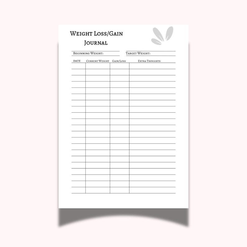 Printable Weight Tracker PDF Fillable Fitness Journal for Weight Loss ...
