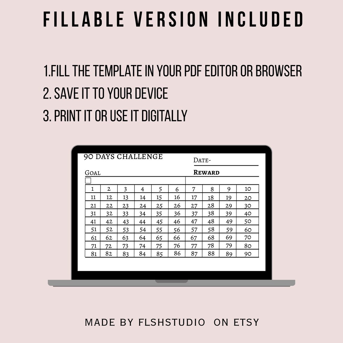 90 Day Challenge Tracker Printable and Fillable PDF Habit Goal
