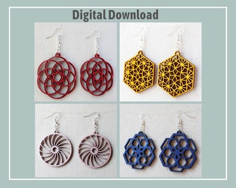 Laser Cut Earring SVG File, Geometric Dangle Design (Digital Download)
