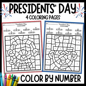 Presidents&#39; Day Color By Number Coloring Pages-George Washington Abraham Lincoln - Instant Download - Printable