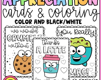 Appreciation Thank You Cards and Coloring - Teacher, Principal, School Personnel - Color and Black and White