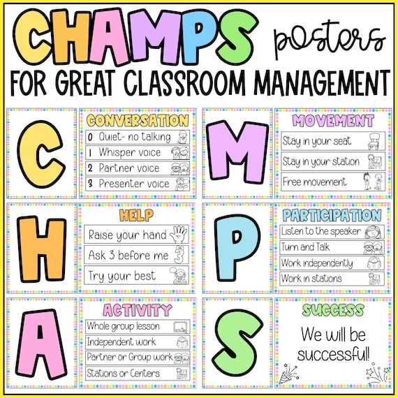 CHAMPS Posters -Rainbow Pastel -Classroom Management Back to School - Editable