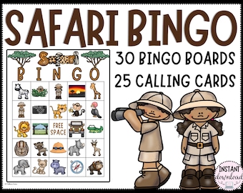 Safari BINGO Game - Class or Party Game for African Safari Theme