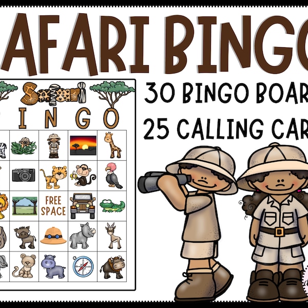 Safari BINGO Game - Class or Party Game for African Safari Theme