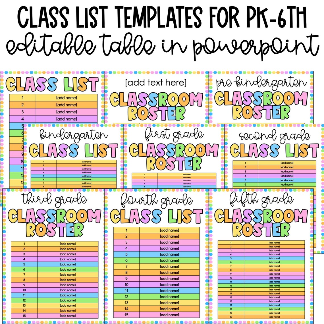 Class Roster and Gradebook Templates - Rainbow Colorful Editable ...