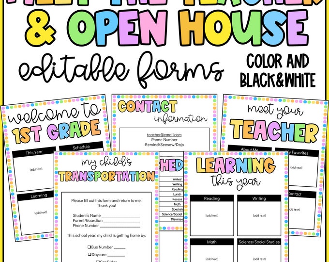 Back to School Forms -meet the Teacher Forms -open House Forms-editable ...