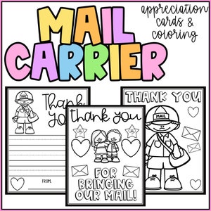 Mail Carrier Mailman- Cartões para colorir de agradecimento - Ajudantes da comunidade Obrigado