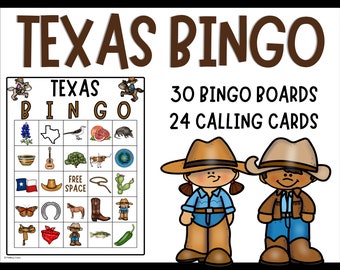 Texas BINGO Game -Western, Rodeo, Cowboy, Symbols, Go Texan Day- Class or Party Game