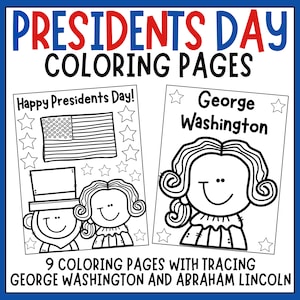 Presidents Day Coloring Pages and Tracing - George Washington, Abraham Lincoln - Instant Download Printables