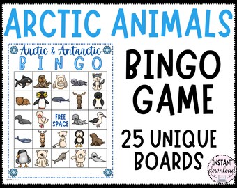 Arctic and Antarctic Animals Winter BINGO Game - 25 Bingo Boards & Calling Cards - Animal BINGO Party Class Games - Instant Download