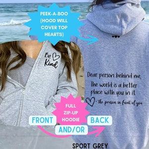 Be Kind Full Zip-Up Hoodie, Dear Person Behind Me Zip Up Hooded Sweatshirt, Oversize Sweatshirt, Mental Health Anxiety, College Student Gift