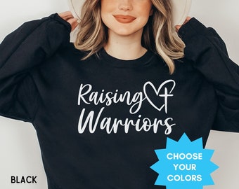 Raising Warriors Christian Sweatshirt, Bible Verse Religious Apparel for Mother, New Mom Baptism Jesus Shirt Mama Winter Crewneck Godly Gift