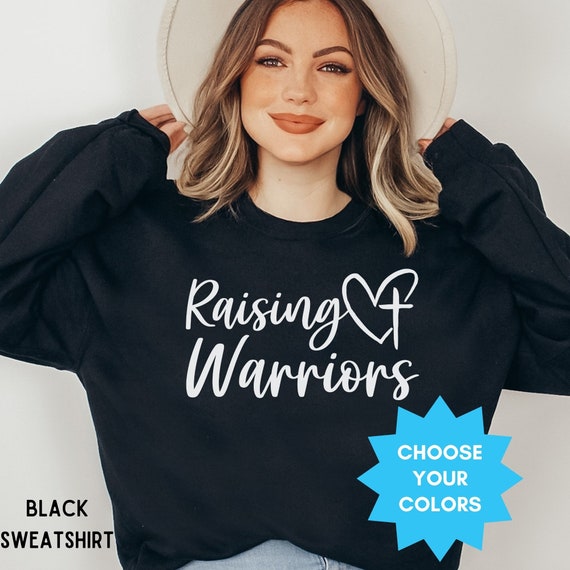 Raising Warriors Christian Sweatshirt, Bible Verse Religious Apparel for Mother, New Mom Baptism Jesus Shirt Mama Winter Crewneck Godly Gift
