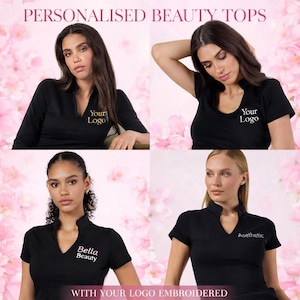 Personalised workwear small business embroidered scrub top tshirt tunic beauty makeup fitness lash nail tech Ladies Womens uniform Salon
