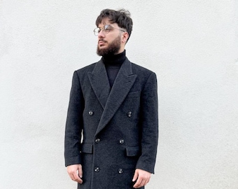 Vintage coat, Hugo Boss, Boss coat, Men&#39;s coat, Black Hugo Boss coat, Black coat, Vintage Hugo Boss, Long coat