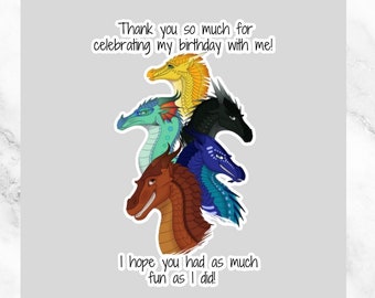 Druckbare Wings of Fire Geburtstag Sticker, Dragonets Thank you Sticker, Tsunami, Clay, Glory, Starflight, Sunny, Dragonet of Destiny Sticker