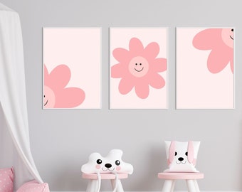 Nursery printable, HAPPY daisy wall art, girls boho print, baby girl nursery decor, dusty pink, printable baby shower gift, girls bedroom