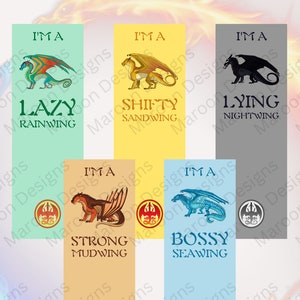 Printable Wings of Fire Bookmark, Dragonets Bookmark, Tsunami Bookmark, Clay Bookmark, Glory Bookmark, Starflight Bookmark, Sunny Bookmark