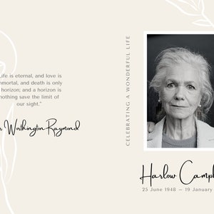 Simple Funeral Program Template,  Celebrating Life, Wonderful Life, Foldable Printable Obituary, Funeral program, Digital, Simple, Obituary
