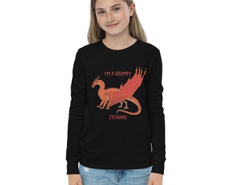 Camiseta infantil de manga comprida Wings of Fire com estampa do Grumpy Skywing, Dragão de Fogo, Dragão do Céu, fã de Wings of Fire.