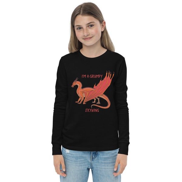 Wings of Fire Youth long sleeve tee of Grumpy Skywing, Fire Dragon, Sky Dragon, WOF Fan