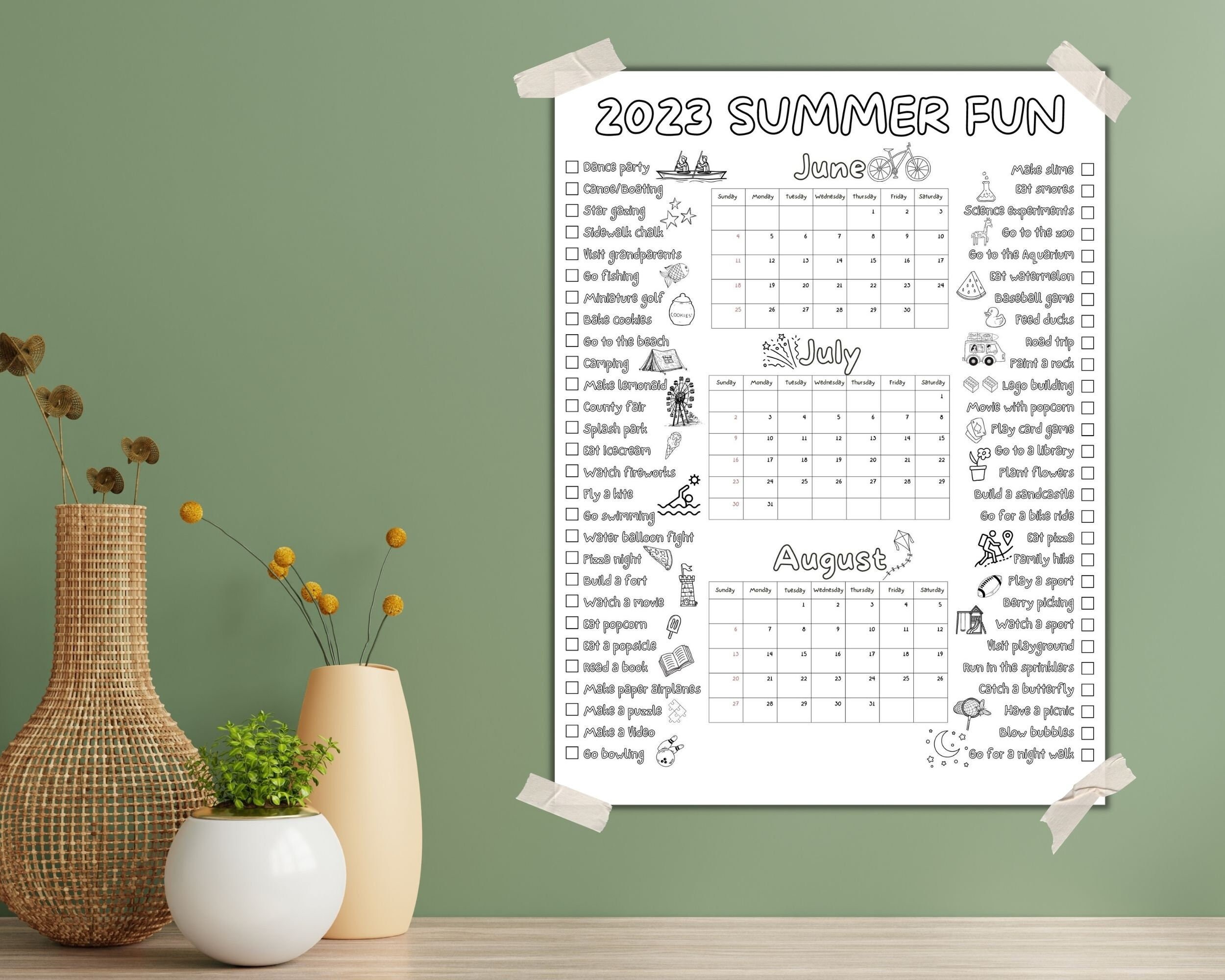 Printable 2023 Summer Fun List, Printable Summer Calendar Poster