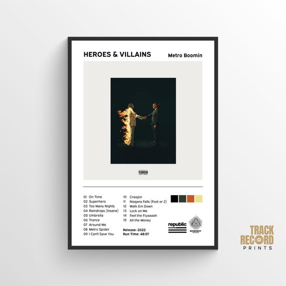Heroes & Villains Metro Boomin Album Cover Poster Print High-quality Art  Young Metro, Travis Scott, Chris Brown Music Gift 