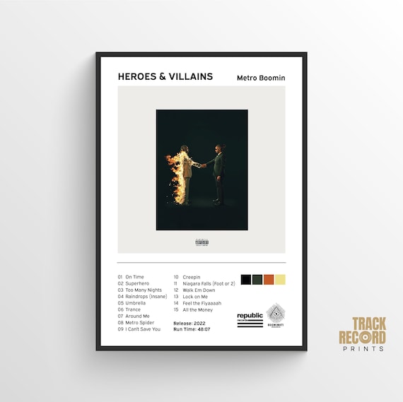 Heroes & Villains Metro Boomin Album Cover Poster Print High-quality Art  Young Metro, Travis Scott, Chris Brown Music Gift 