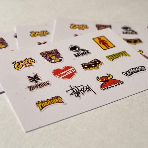 Skateboard brands mini slap stickers, miniature decals for fingerboards, mini finger skateboard vinyls