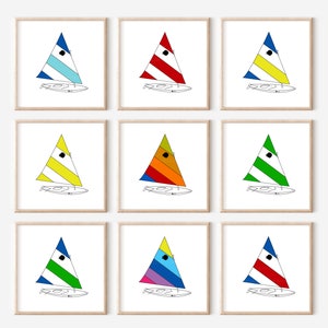 Sailboat Wall Art, Sunfish Sailboat Print, Coastal Wall Art, Nautical Wall Art, Instant Download, Bathroom Wall Art