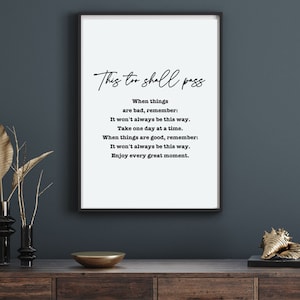 This too shall pass, PRINTABLE bible quotes, Wall Decor, Religious quote, Religion Digital Art, Inspirational Quote, Motivation, Cheap print