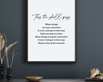 This too shall pass, PRINTABLE bible quotes, Wall Decor, Religious quote, Religion Digital Art, Inspirational Quote, Motivation, Cheap print