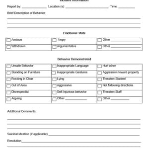 Behavior Incident Documentation, classroom management, behavior data, editable, digital download, behavior form, word document, doc, data