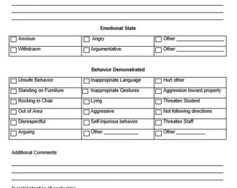 Behavior Incident Documentation, classroom management, behavior data, editable, digital download, behavior form, word document, doc, data