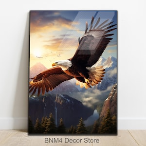Art mural aigle en verre trempé | Verre aigle volant | Décoration paysage naturel | Très grande oeuvre d&#39;art murale | Art animalier en verre | Décoration d&#39;intérieur | Aigle