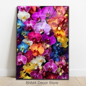 Tempered Glass Pink Orchid Wall Art | Colorful Orchid Glass Art | Extra Large Wall Art | Flowers Decor | Nature Glass Art |Pink Orchid Decor